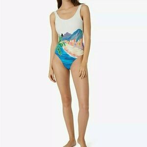 Onia Colorful Beach Scene One Piece Swimsuit